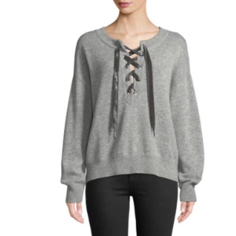 Rails Women's Olivia Lace Up Wool Cashmere Sweater Gray Size L